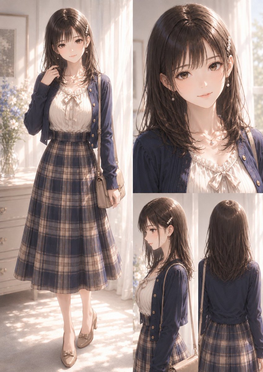 Elegant Anime Fashion Reference Sheet AI image template preview