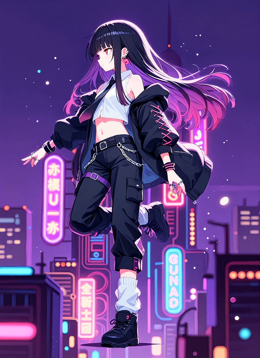 Neon Midnight Anime Streetwear Girl AI image template preview