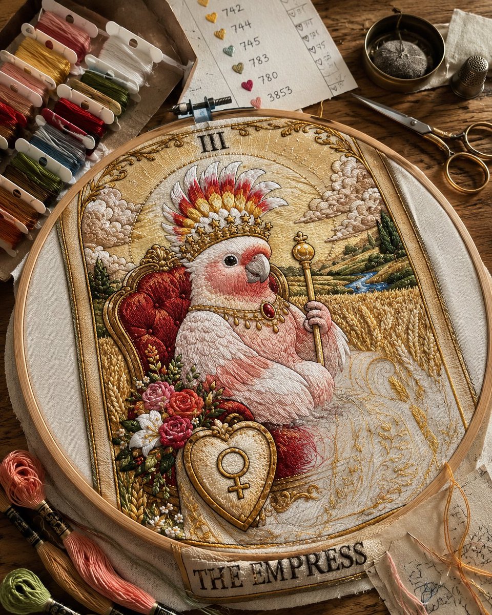 Embroidered Empress Tarot Cockatoo AI image template preview