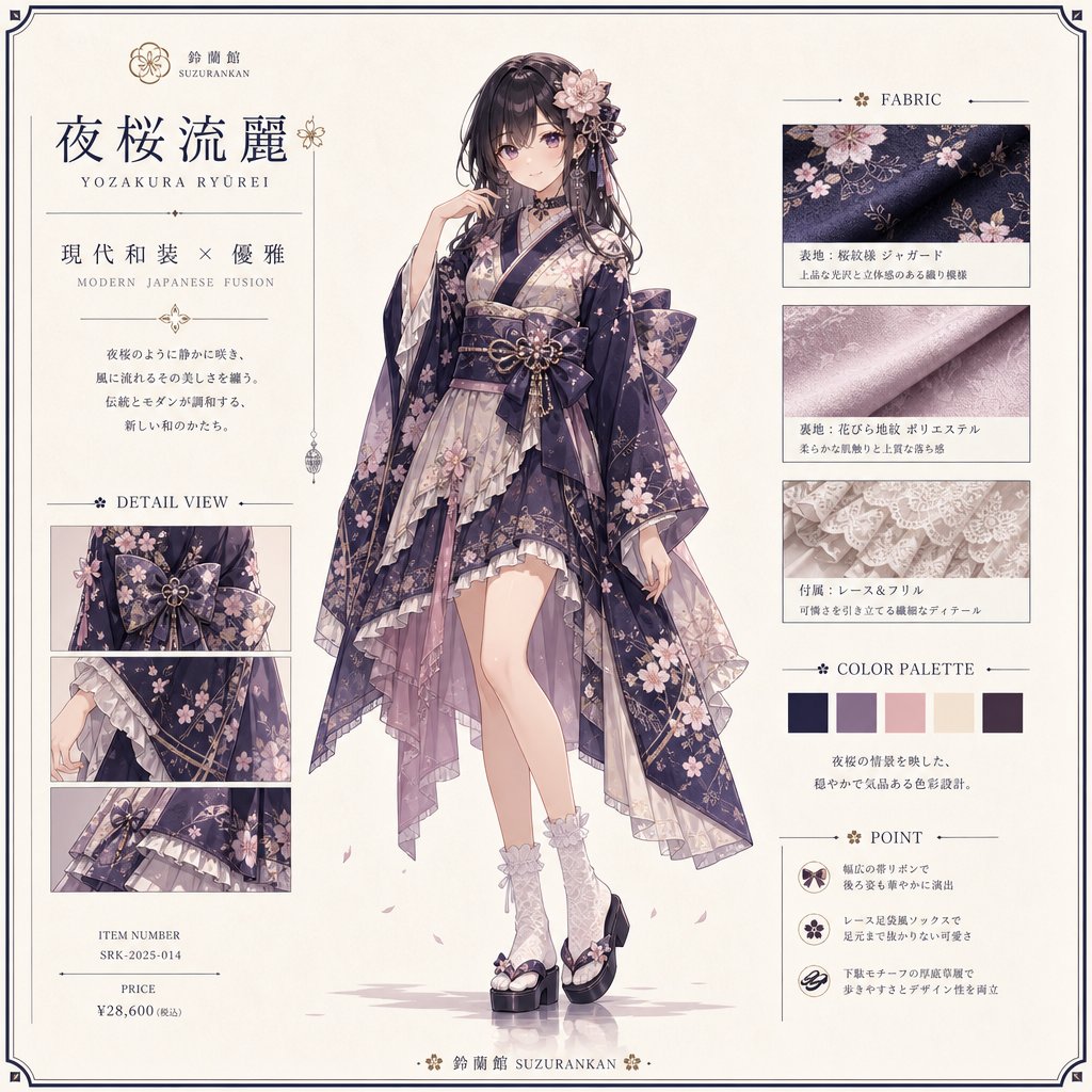Yozakura Modern Kimono Catalog AI image template preview