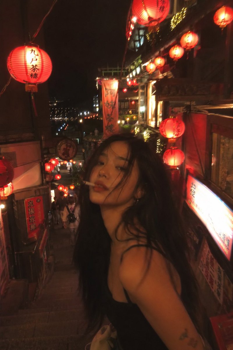 Asian Fashion Model in Taipei Night Scene AI image template preview