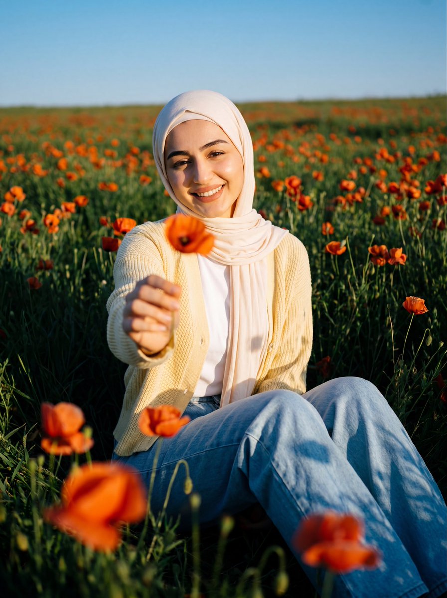 Cinematic Meadow Portrait AI image template preview