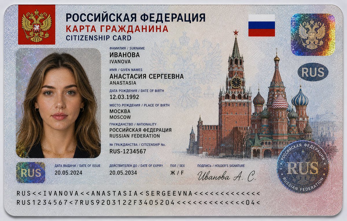 Realistic Citizenship Identity Card AI image template preview