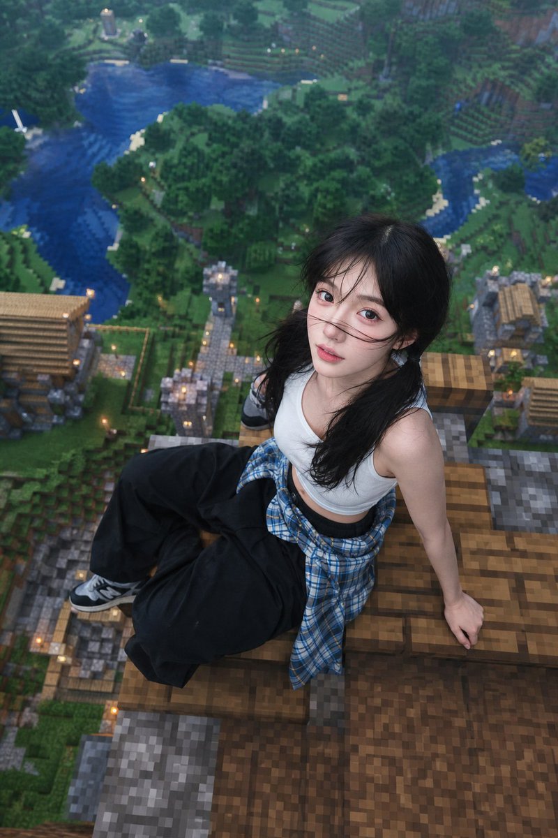 Minecraft Rooftop Aerial Portrait AI image template preview