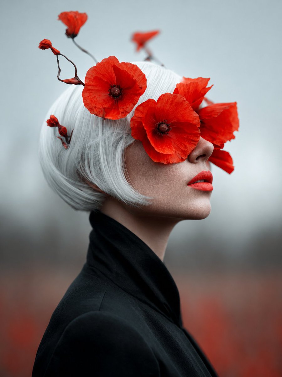 Lady of Red Poppies Portrait AI image template preview