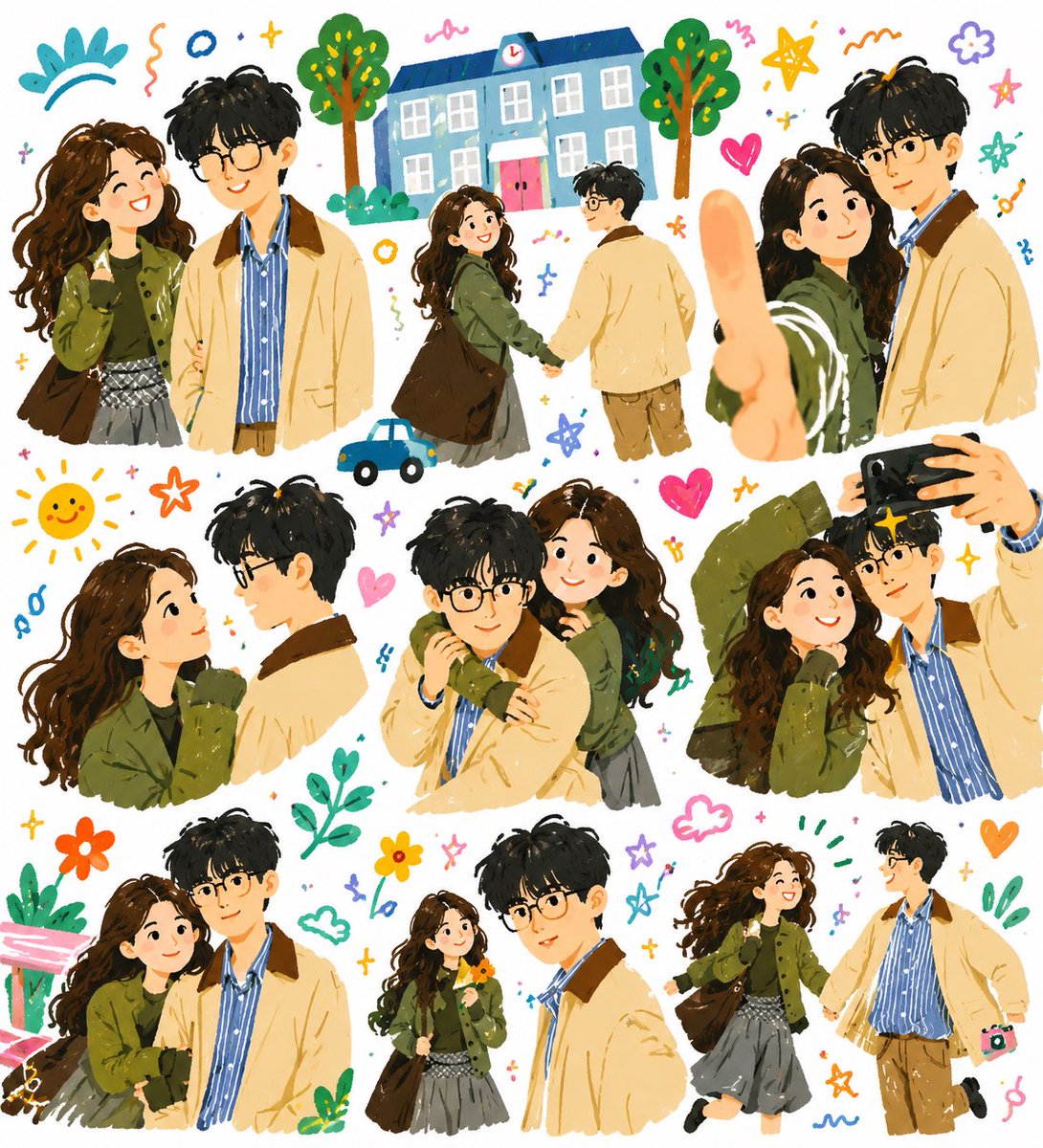 Whimsical Couple Diary Collage AI image template preview