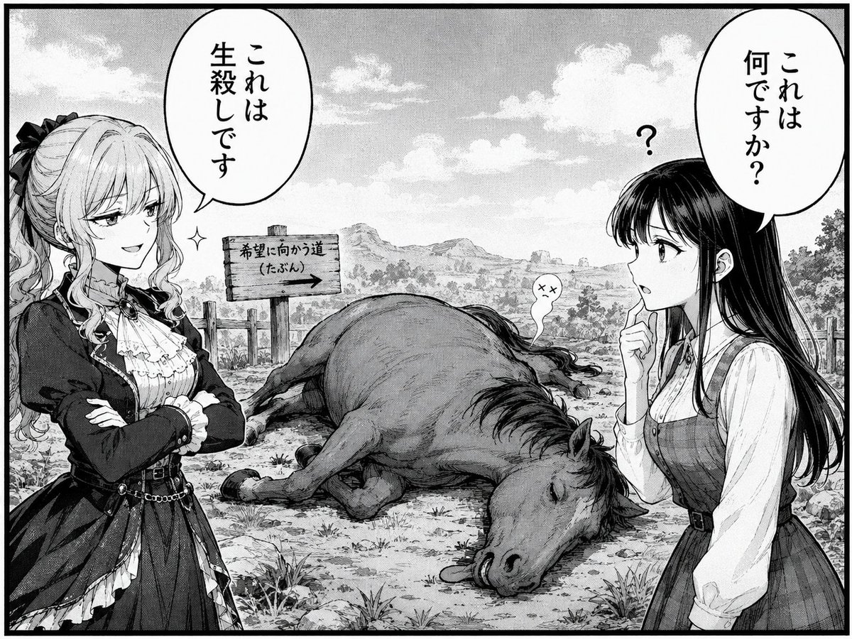 Comedic Manga Roadside Horse Scene AI image template preview