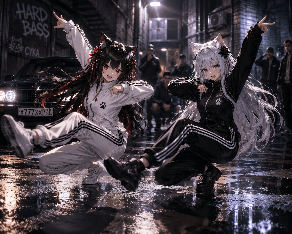 Catgirl Hardbass Alley Dancers AI image template preview