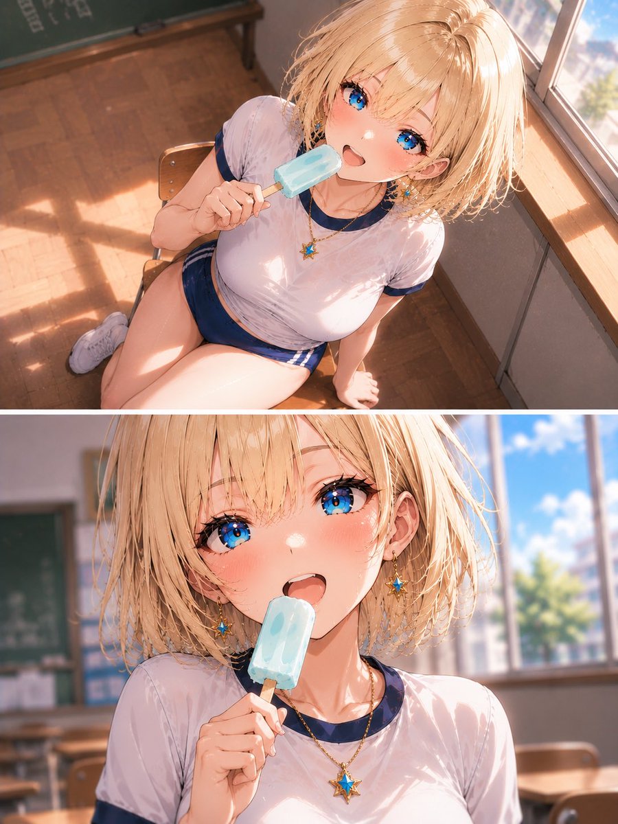 Blonde Schoolgirl Ice Pop Diptych AI image template preview