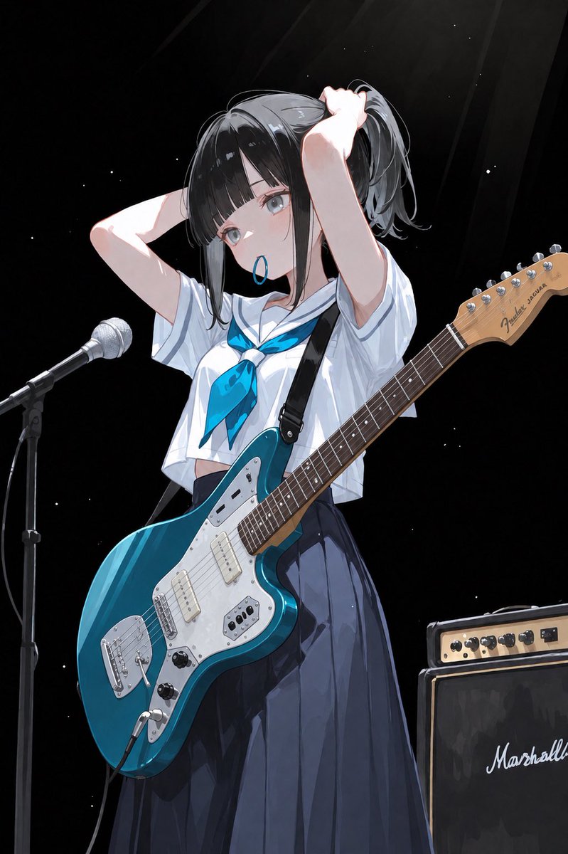 Anime Schoolgirl Guitarist on Stage example 2