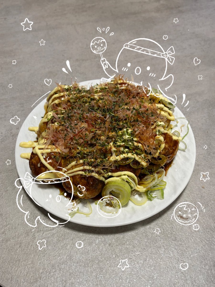 Cute Takoyaki Photo With Doodle Octopus AI image template preview