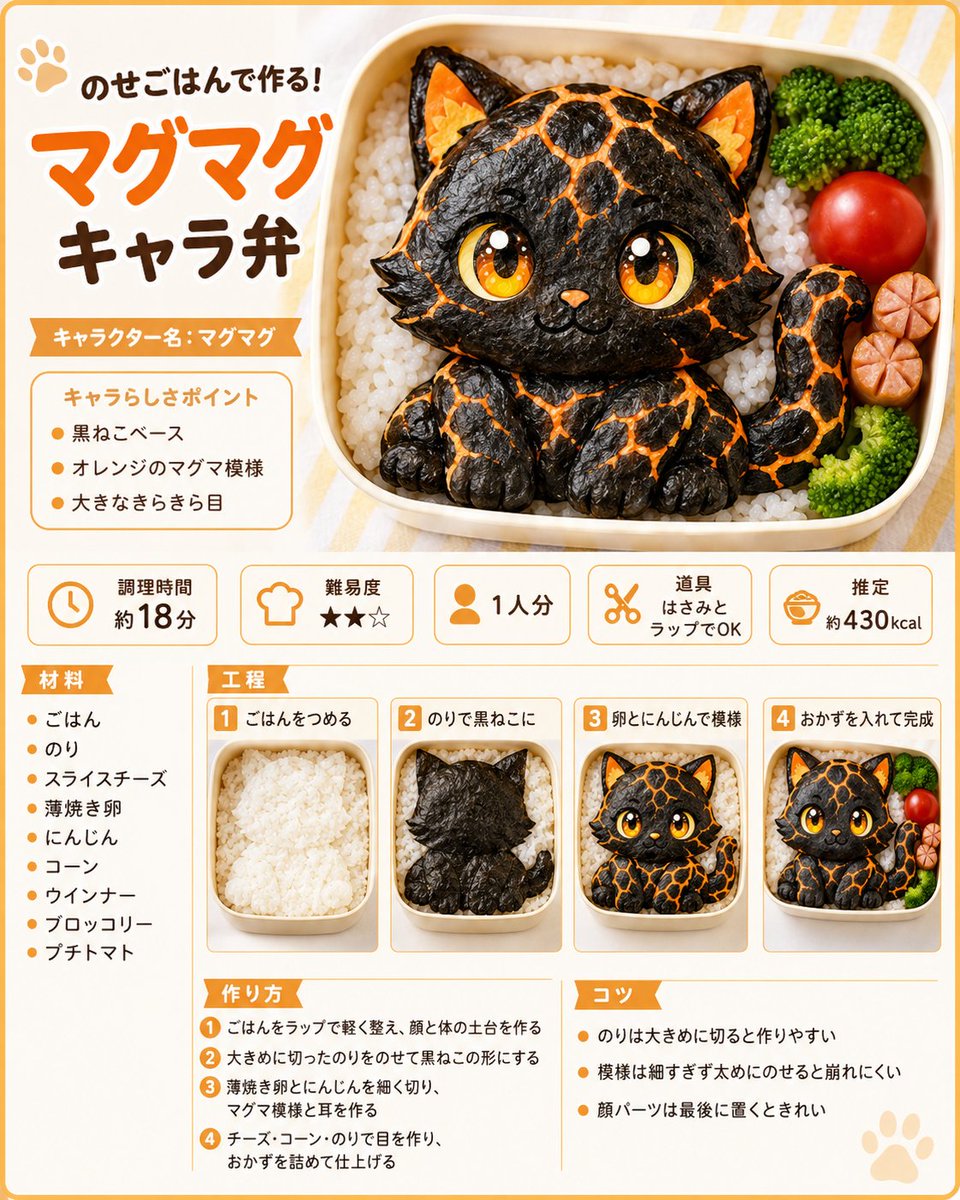 Magma Cat Bento Recipe Infographic AI image template preview