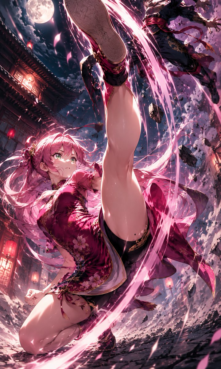 Moonlit Anime Martial Artist Kick AI image template preview