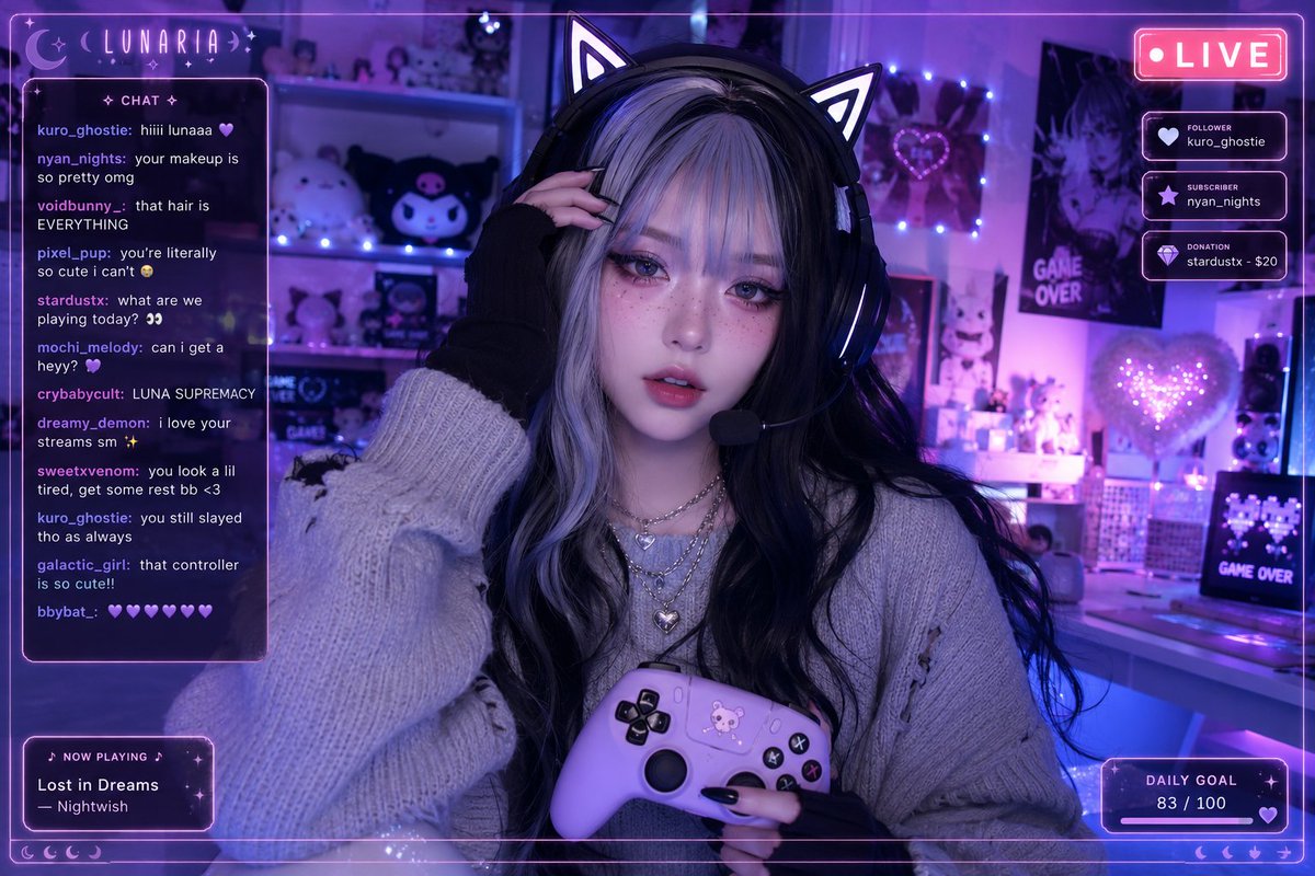 Aesthetic Gamer Girl Streamer AI image template preview
