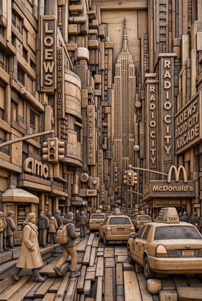 Carved Wood Block Relief AI image template preview