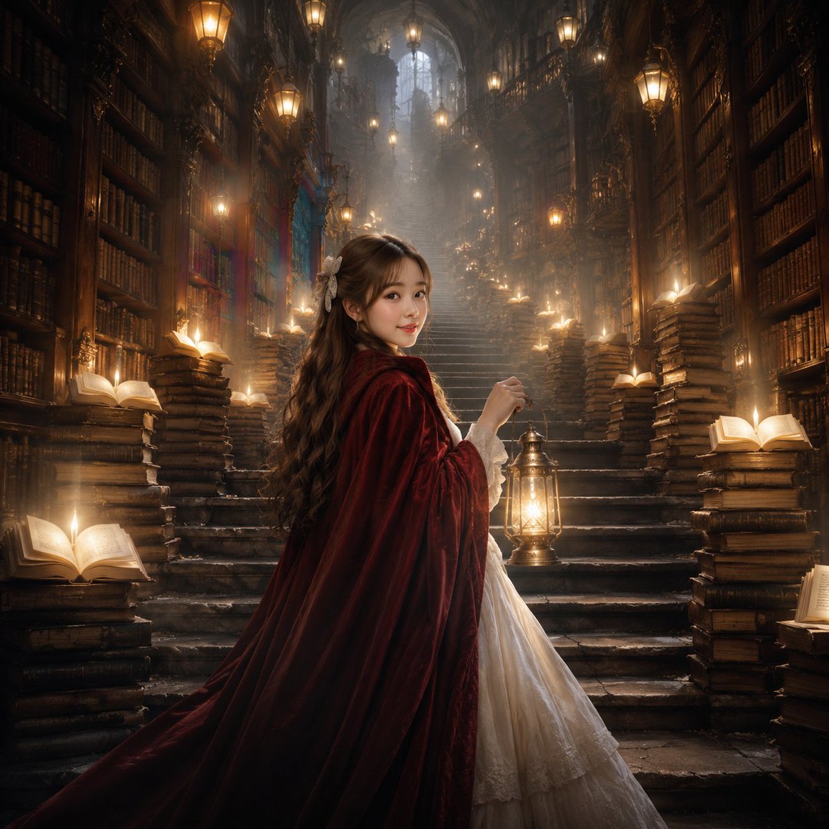 Vintage Librarian Fantasy Portrait AI image template preview