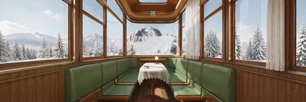 Vintage Alpine Train Lounge AI image template preview