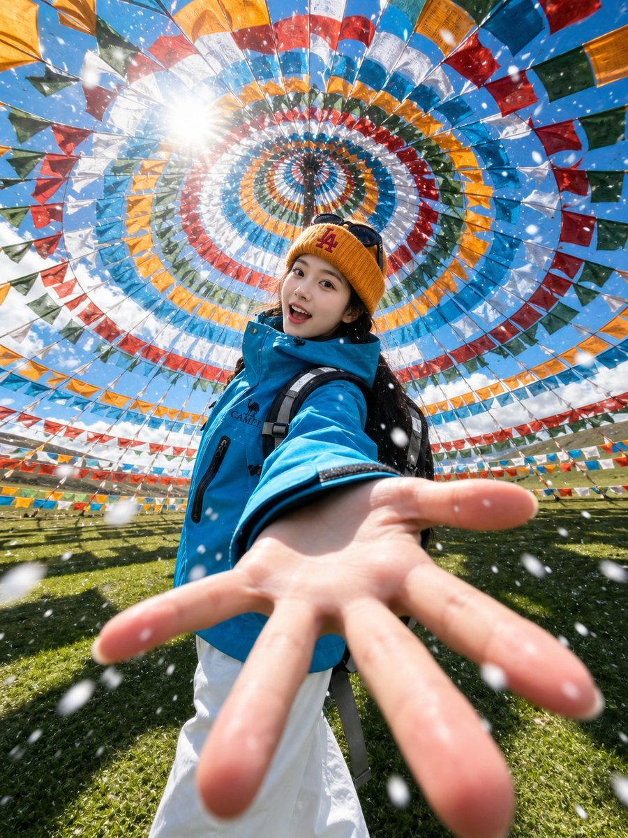 Tibetan Prayer Flag Highland Selfie AI image template preview