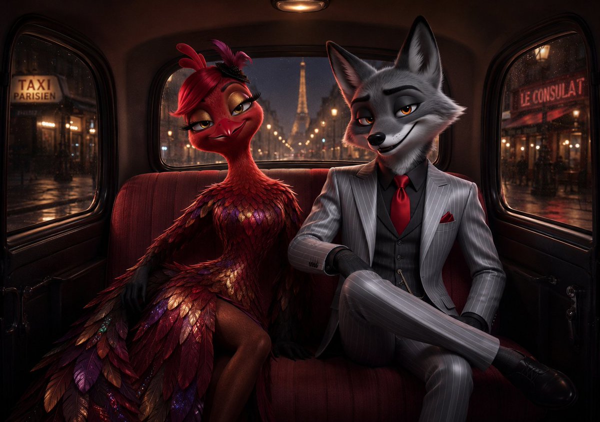 Noir Paris Taxi Anthro Couple AI image template preview