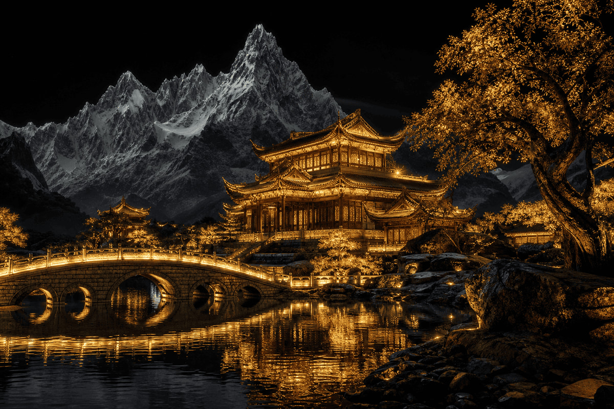 Golden Temple Lake at Night AI image template preview
