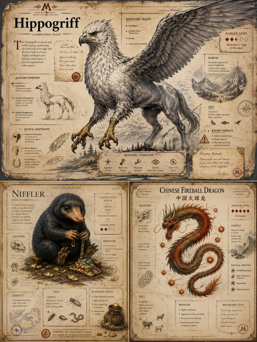 Magical Creature Bestiary Plates AI image template preview