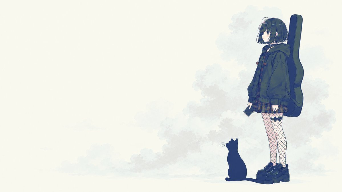 Melancholic Guitar Girl and Cat AI image template preview