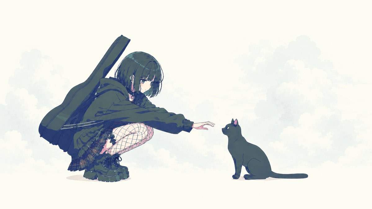 Anime Girl Reaching Toward Cat AI image template preview