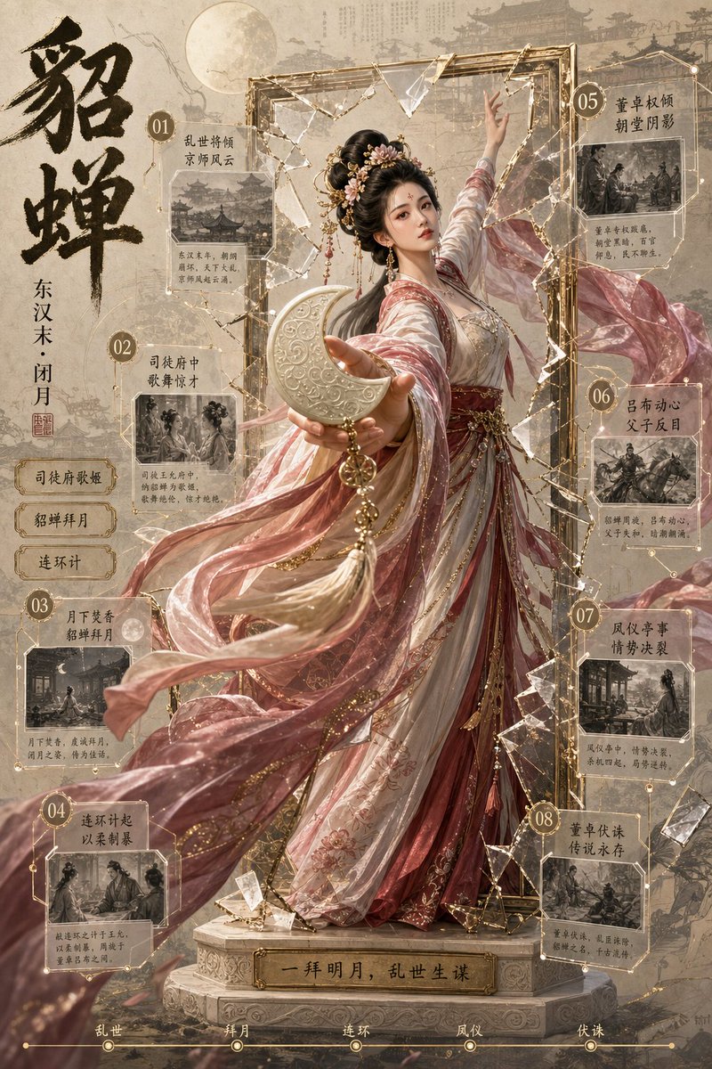 Diaochan 3D Break-Frame Archive Poster AI image template preview