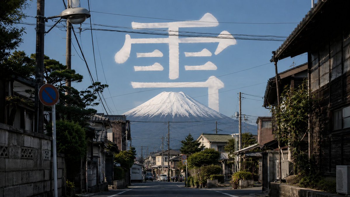 Mount Fuji Street With Cloud Kanji AI image template preview