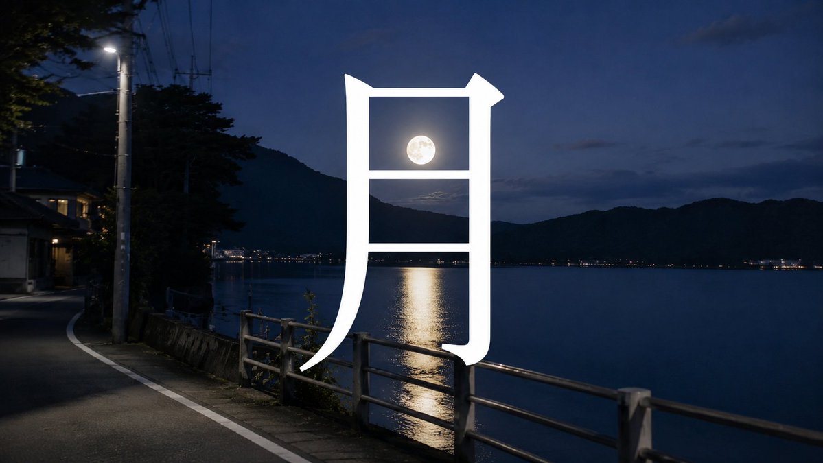 Moon Kanji Lakeside Night AI image template preview