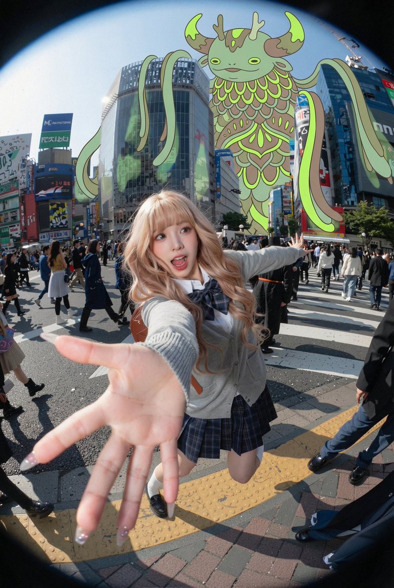 Fisheye Shibuya Yokai Selfie AI image template preview