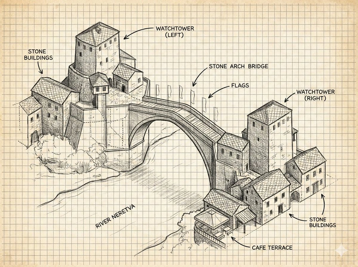 Annotated Stone Arch Bridge Sketch AI image template preview