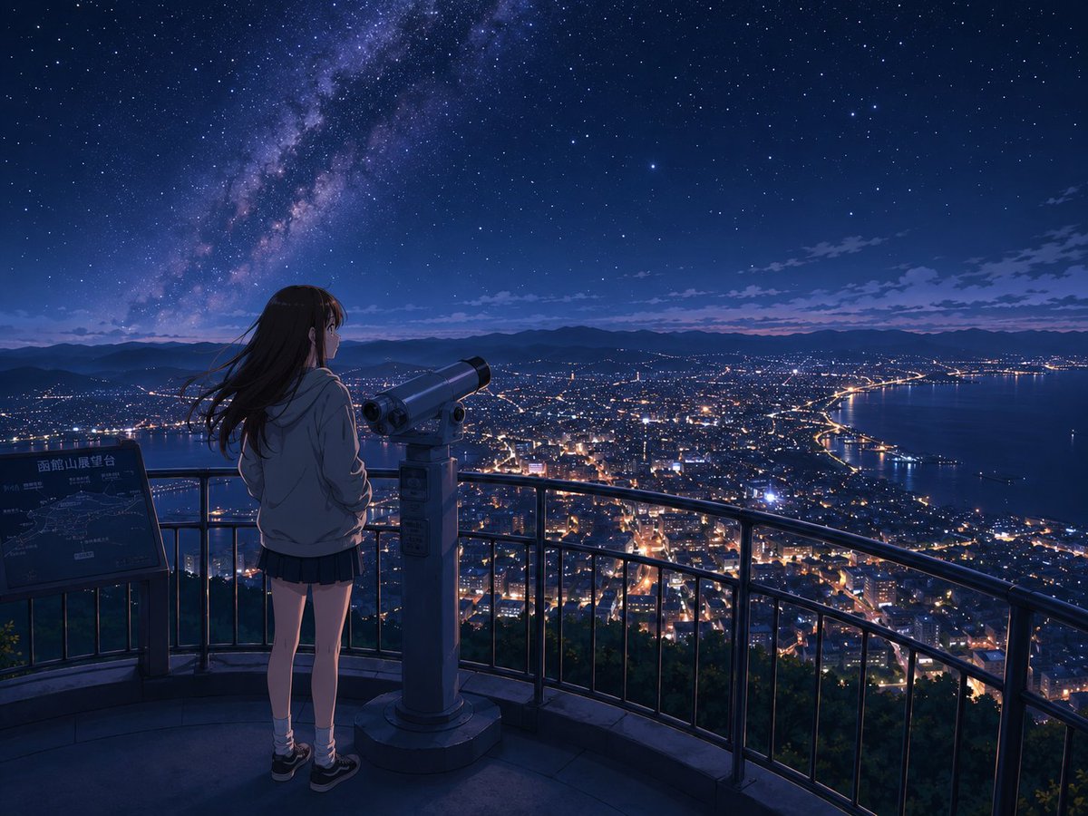 Anime Night Observatory Over Hakodate AI image template preview