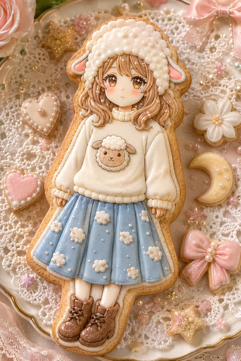 Kawaii Sheep Girl Icing Cookie AI image template preview