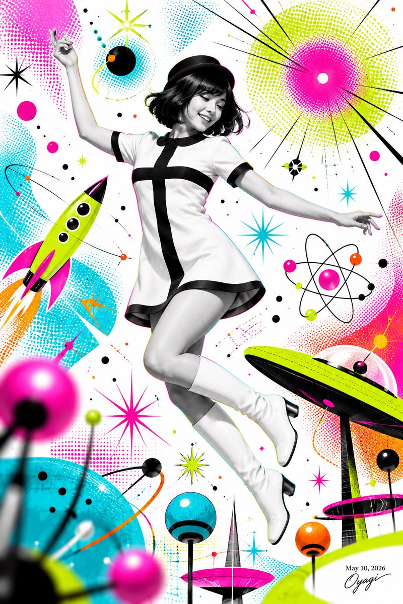 Modern Atomic Age Space Fashion Poster AI image template preview