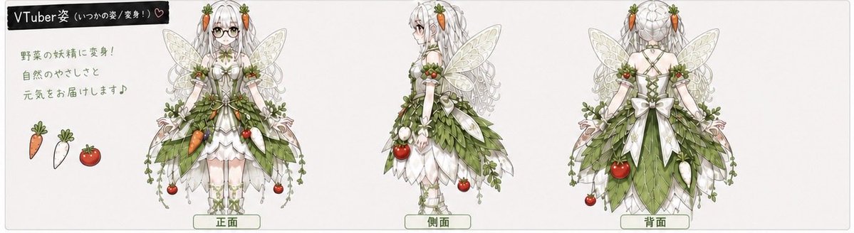 Vegetable Fairy VTuber Reference Sheet AI image template preview