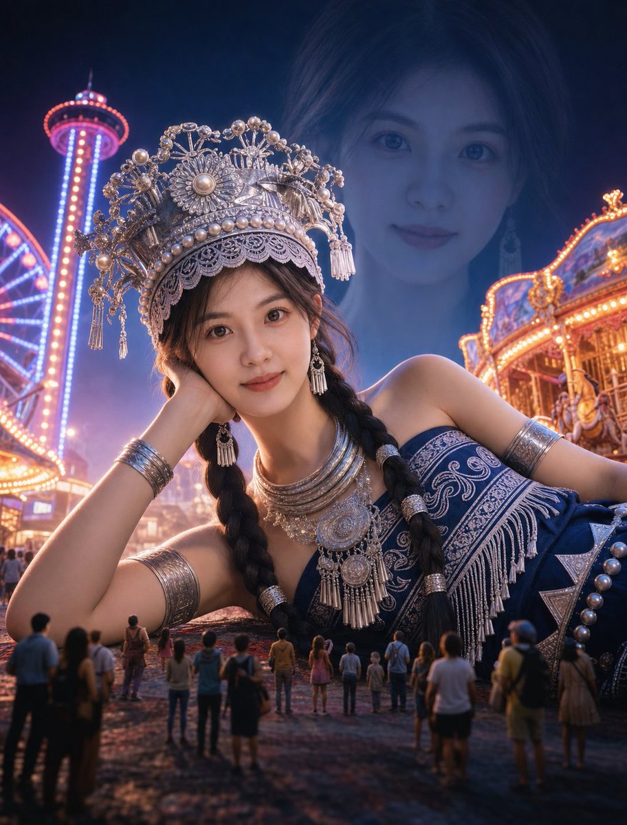 Surreal Giantess Neon Park Portrait AI image template preview