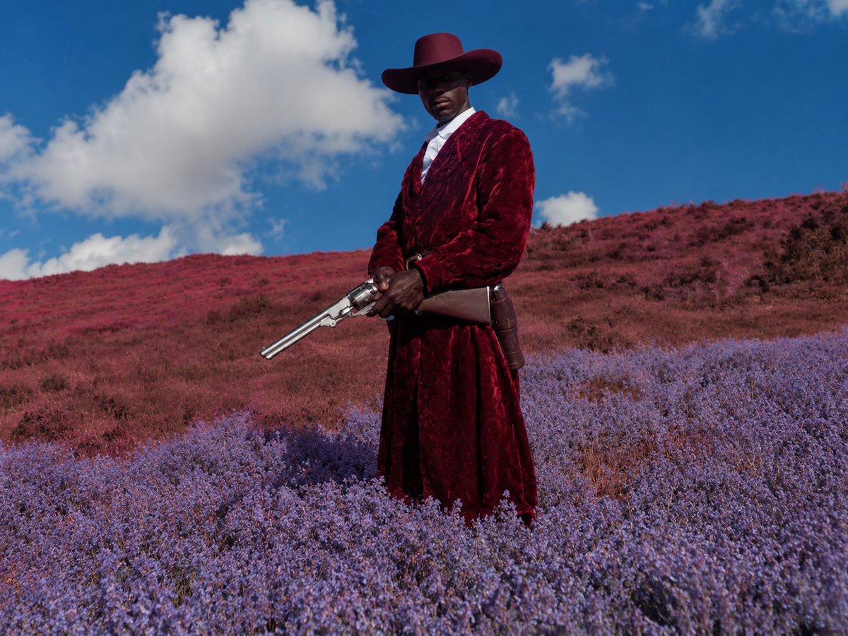 Surreal Crimson Cowboy Portrait AI image template preview