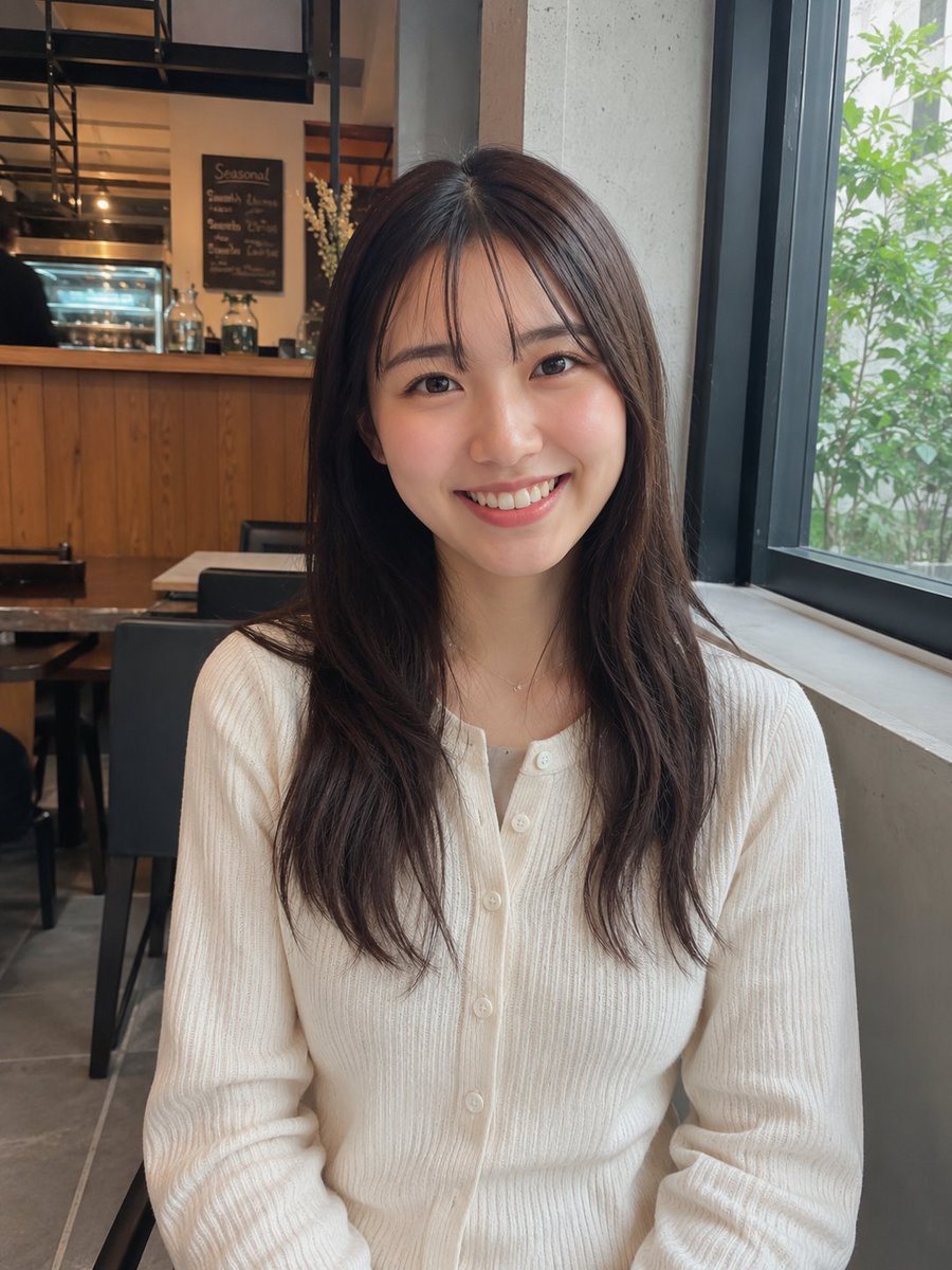 Realistic Cafe Portrait of Young Japanese Woman AI image template preview