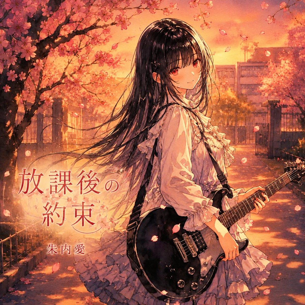 Anime Cherry Blossom Rock Album Cover AI image template preview