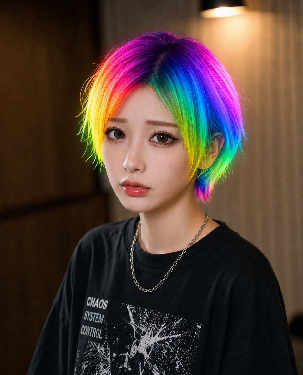 Rainbow Hair Censored Portrait AI image template preview