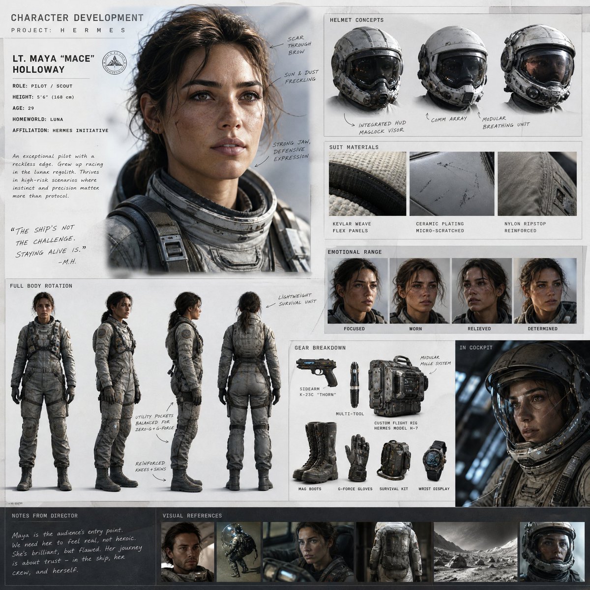 Cinematic Sci-Fi Character Development Board AI image template preview