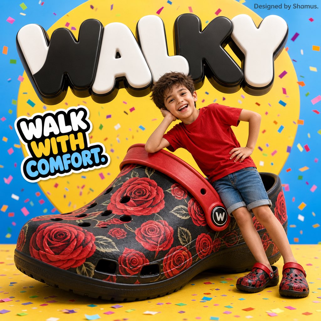 Vibrant Children's Shoe Ad Poster AI image template preview