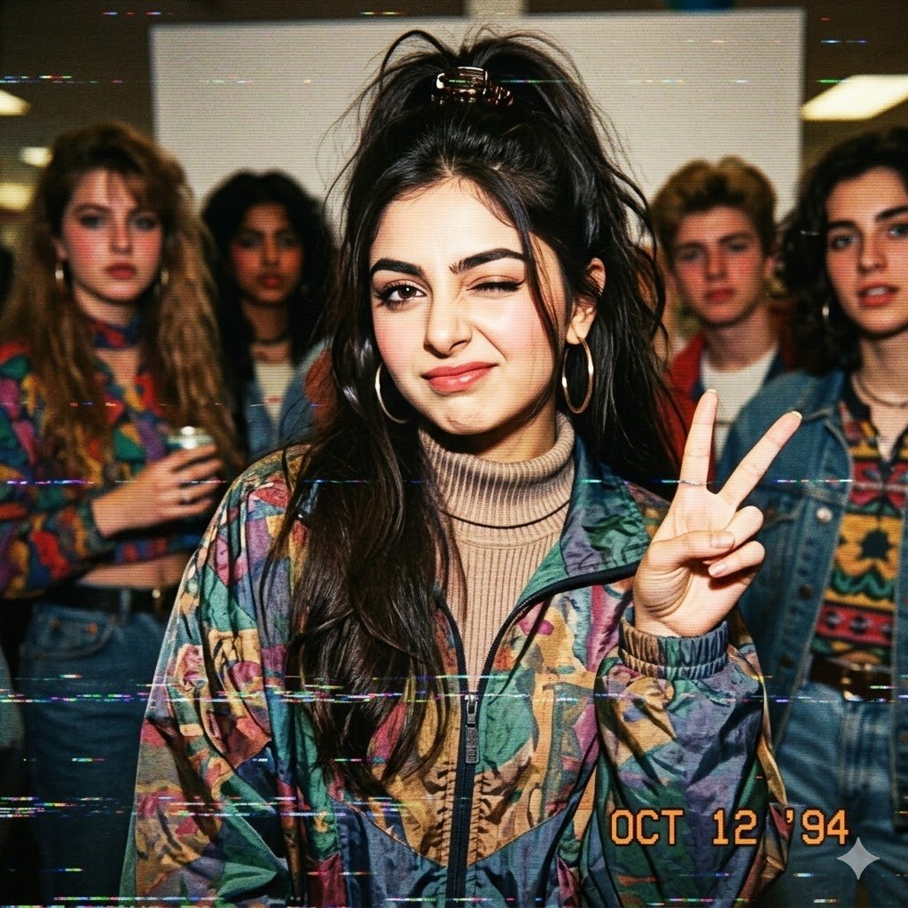 VHS 90s Mall Teen Group Portrait AI image template preview