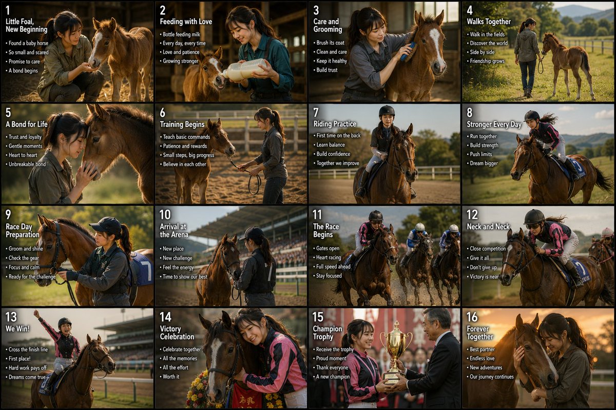 16-Panel Horse Racing Storyboard AI image template preview