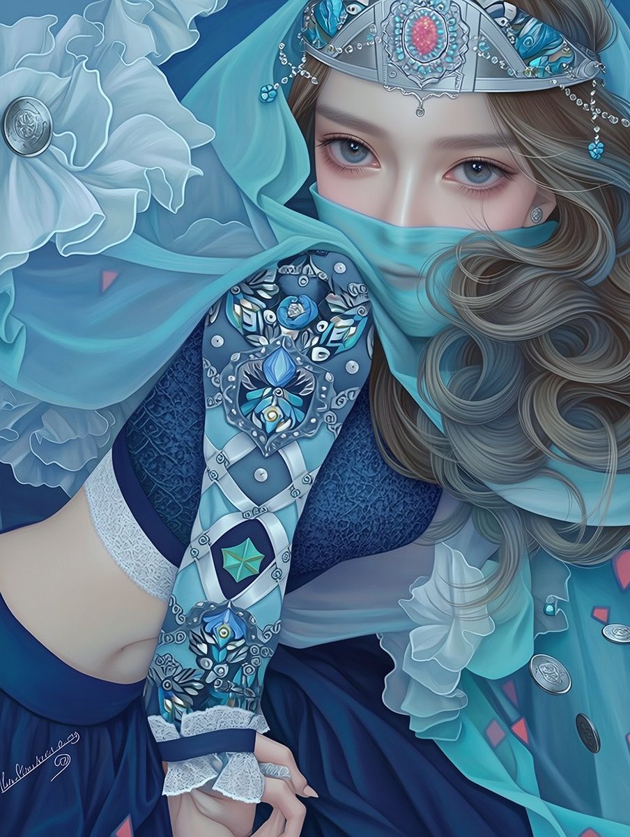 Ornate Blue Belly Dancer Illustration AI image template preview