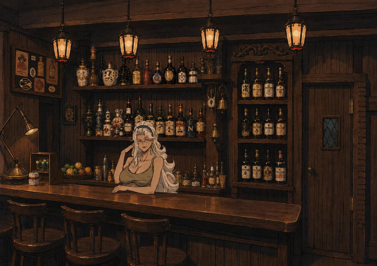 Warm Anime Vintage Bar Interior AI image template preview