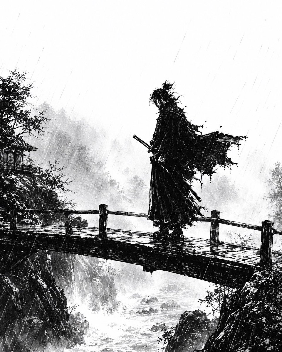 Rainstorm Ronin Bridge Scene AI image template preview