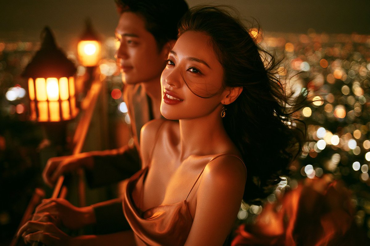 Rooftop Bar Night Cityscape Couple example 2