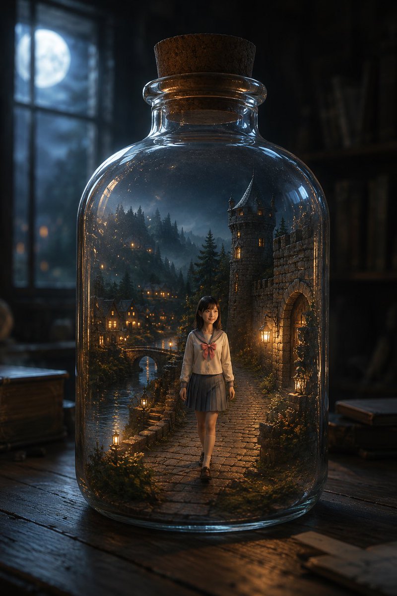 Miniature Fantasy Village in a Glass Bottle example 3